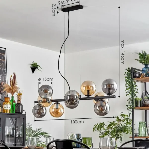 hofstein Gastor Suspension, Boule lumineuse, Suspension Ambre, Fumé, 10 lumières* Lampes Modernes