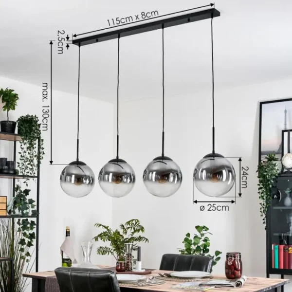 hofstein Gastor Suspension, Boule lumineuse, Suspension Clair, Fumé, 4 lumières* Lampes Modernes