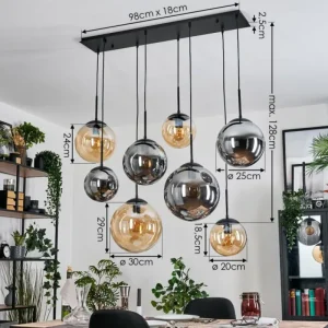 hofstein Gastor Suspension, Boule lumineuse, Suspension Ambre, Fumé, 8 lumières* Lampes Modernes