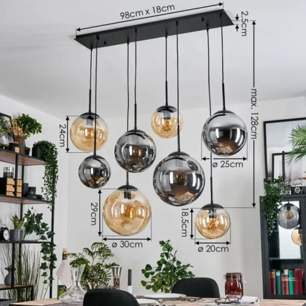 hofstein Gastor Suspension, Boule lumineuse, Suspension Ambre, Fumé, 8 lumières* Lampes Modernes