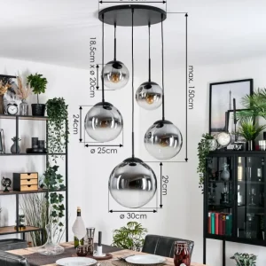 hofstein Gastor Suspension, Boule lumineuse 45 cm Noir, 5 lumières* Lampes Modernes