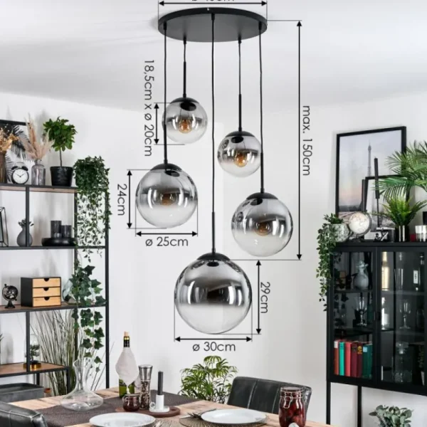 hofstein Gastor Suspension, Boule lumineuse 45 cm Noir, 5 lumières* Lampes Modernes
