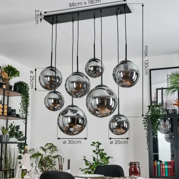 hofstein Gastor Suspension, Boule lumineuse, Suspension Fumé, 8 lumières* Lampes Modernes