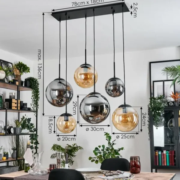 hofstein Gastor Suspension, Boule lumineuse, Suspension Ambre, Fumé, 6 lumières* Lampes Modernes