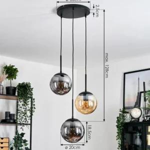 hofstein Gastor Suspension, Boule lumineuse Ambre, Fumé, 3 lumières* Lampes Modernes