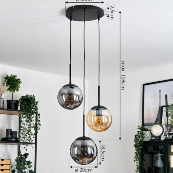 hofstein Gastor Suspension, Boule lumineuse Ambre, Fumé, 3 lumières* Lampes Modernes