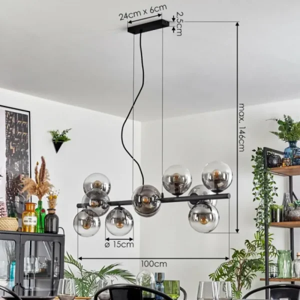 hofstein Gastor Suspension, Boule lumineuse, Suspension Clair, Fumé, 10 lumières* Lampes Modernes