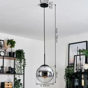 hofstein Gastor Suspension, Boule lumineuse 25 cm Chrome, Clair, Fumé, 1 lumière* Lampes Modernes
