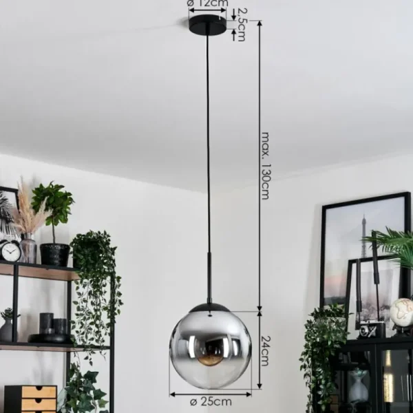hofstein Gastor Suspension, Boule lumineuse 25 cm Chrome, Clair, Fumé, 1 lumière* Lampes Modernes