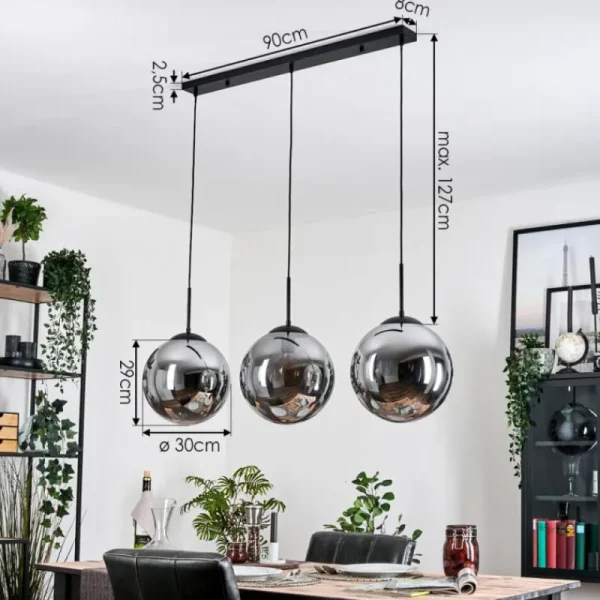 hofstein Gastor Suspension, Boule lumineuse, Suspension Fumé, 3 lumières* Lampes Modernes