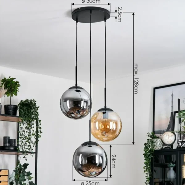 hofstein Gastor Suspension, Boule lumineuse Ambre, Fumé, 3 lumières* Lampes Modernes