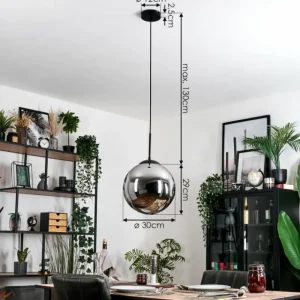 hofstein Gastor Suspension, Boule lumineuse Chrome, Fumé, 1 lumière* Lampes Modernes
