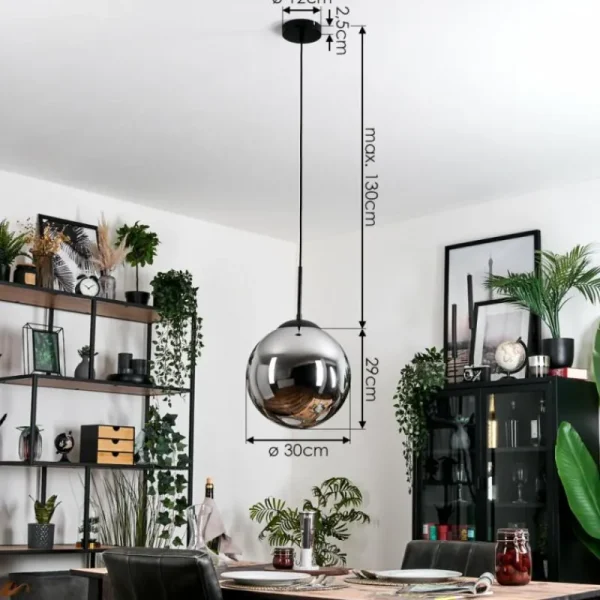 hofstein Gastor Suspension, Boule lumineuse Chrome, Fumé, 1 lumière* Lampes Modernes