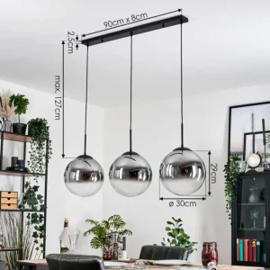hofstein Gastor Suspension, Boule lumineuse, Suspension Clair, Fumé, 3 lumières* Lampes Modernes