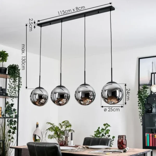 hofstein Gastor Suspension, Boule lumineuse, Suspension Chrome, Fumé, 4 lumières* Lampes Modernes