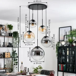 hofstein Gastor Suspension, Boule lumineuse 45 cm Noir, 5 lumières* Lampes Modernes