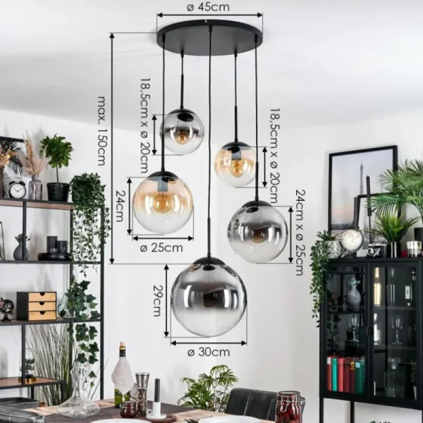 hofstein Gastor Suspension, Boule lumineuse 45 cm Noir, 5 lumières* Lampes Modernes