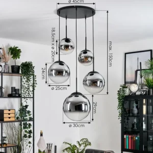 hofstein Gastor Suspension, Boule lumineuse 45 cm Noir, 5 lumières* Lampes Modernes