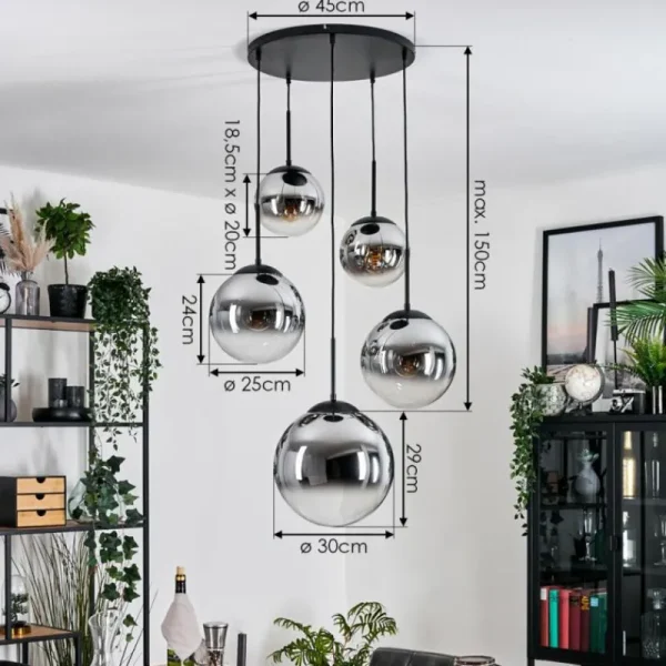 hofstein Gastor Suspension, Boule lumineuse 45 cm Noir, 5 lumières* Lampes Modernes