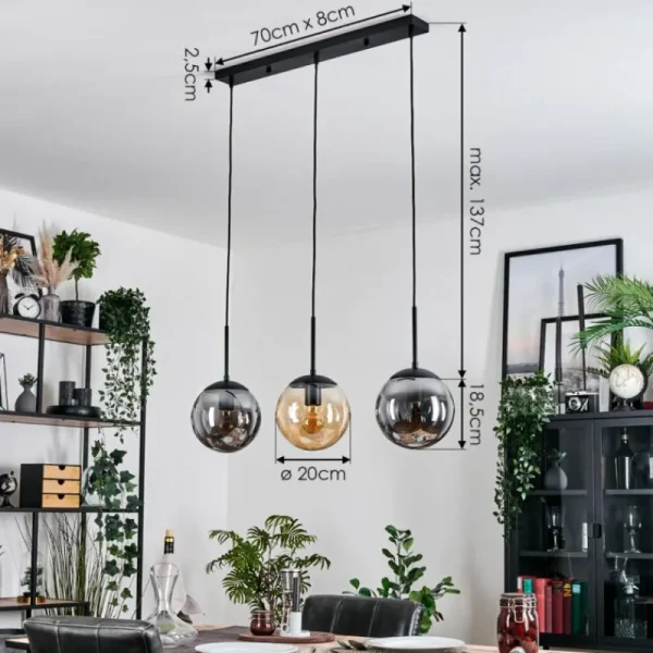 hofstein Gastor Suspension, Boule lumineuse Ambre, Clair, Fumé, 3 lumières* Lampes Modernes