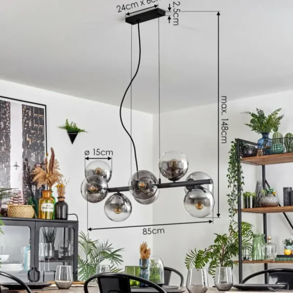 hofstein Gastor Suspension, Boule lumineuse, Suspension Clair, Fumé, 8 lumières* Lampes Modernes