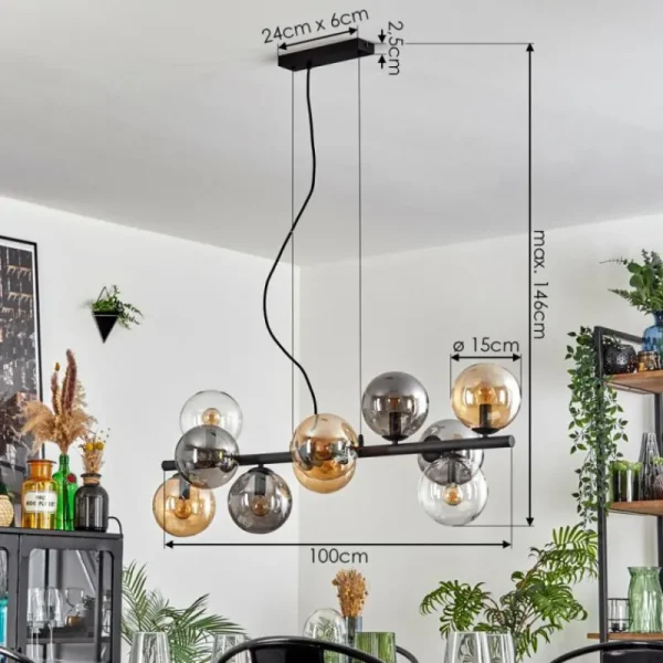 hofstein Gastor Suspension, Boule lumineuse, Suspension Ambre, Clair, Fumé, 10 lumières* Lampes Modernes