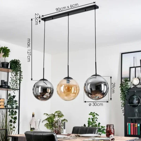 hofstein Gastor Suspension, Boule lumineuse, Suspension Ambre, Fumé, 3 lumières* Lampes Modernes
