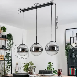 hofstein Gastor Suspension, Boule lumineuse, Suspension Chrome, Clair, Fumé, 3 lumières* Lampes Modernes