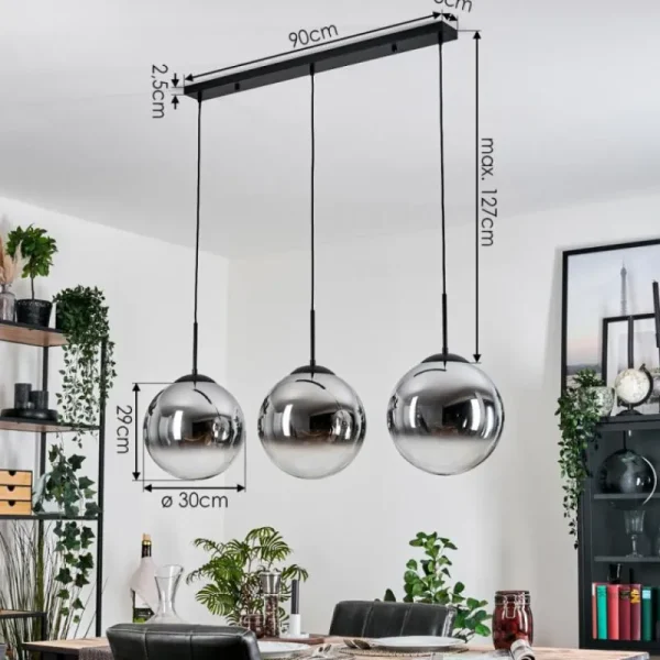 hofstein Gastor Suspension, Boule lumineuse, Suspension Chrome, Clair, Fumé, 3 lumières* Lampes Modernes