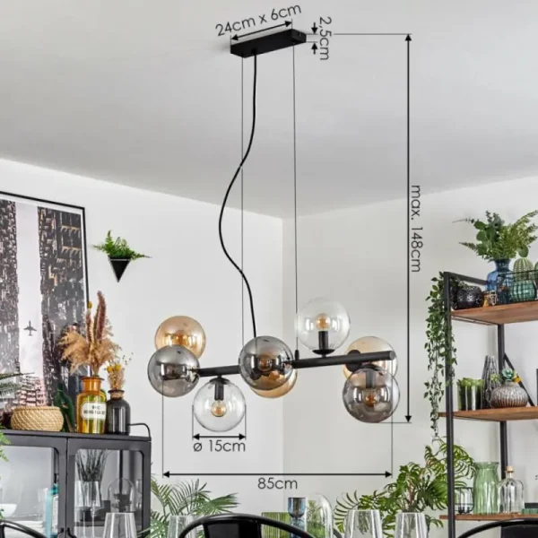 hofstein Gastor Suspension, Boule lumineuse, Suspension Ambre, Clair, Fumé, 8 lumières* Lampes Modernes