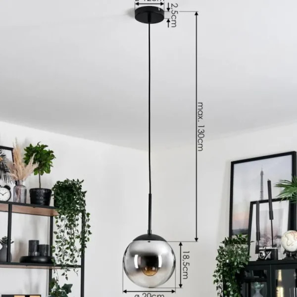 hofstein Gastor Suspension, Boule lumineuse Chrome, Clair, Fumé, 1 lumière* Lampes Modernes