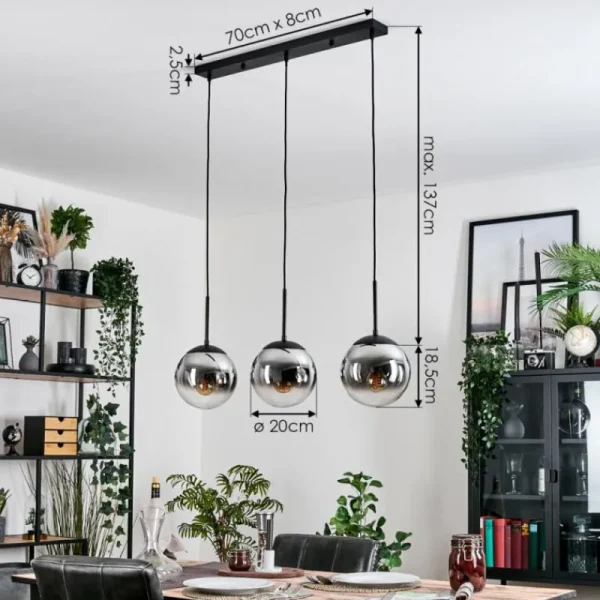 hofstein Gastor Suspension, Boule lumineuse Chrome, Clair, Fumé, 3 lumières* Lampes Modernes