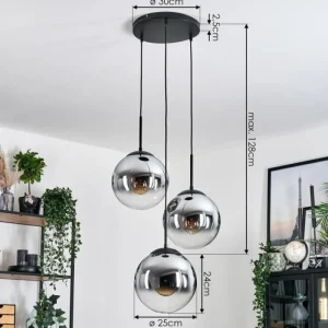 hofstein Gastor Suspension, Boule lumineuse Chrome, Clair, Fumé, 3 lumières* Lampes Modernes