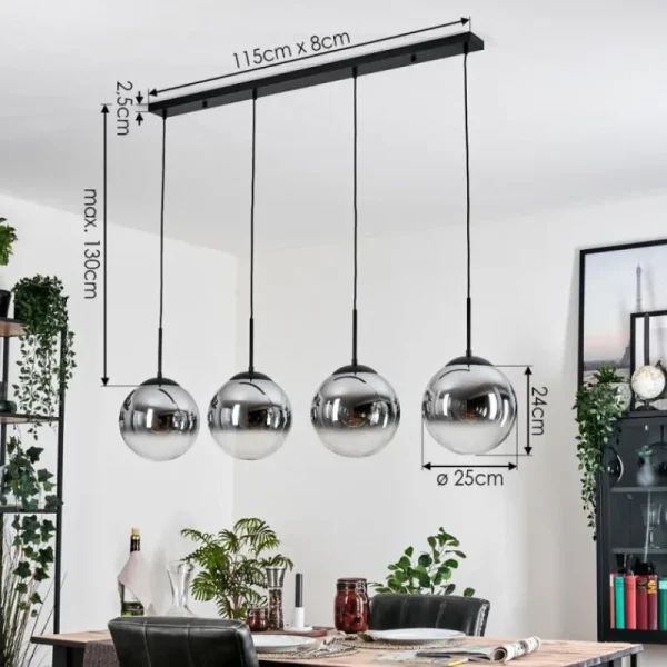 hofstein Gastor Suspension, Boule lumineuse, Suspension Chrome, Clair, Fumé, 4 lumières* Lampes Modernes