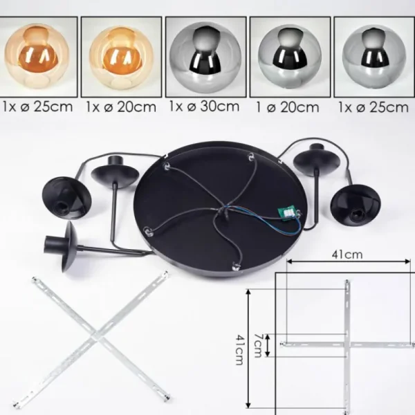 hofstein Gastor Suspension, Boule lumineuse 45 cm Noir, 5 lumières* Lampes Modernes