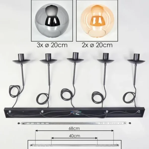 hofstein Gastor Suspension, Boule lumineuse, Suspension Ambre, Fumé, 5 lumières* Lampes Modernes