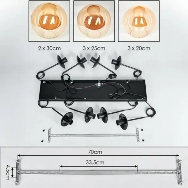 hofstein Gastor Suspension, Boule lumineuse, Suspension Ambre, 8 lumières* Lampes En Verre