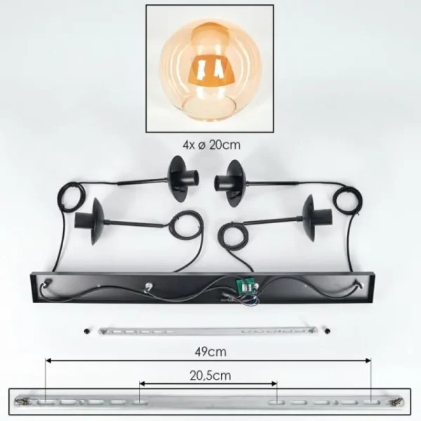 hofstein Gastor Suspension, Boule lumineuse, Suspension Ambre, 4 lumières* Lampes En Verre