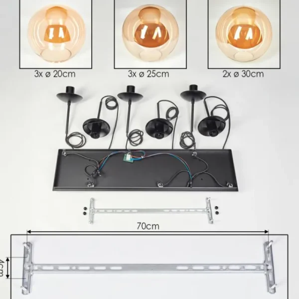 hofstein Gastor Suspension, Boule lumineuse, Suspension Ambre, 8 lumières* Lampes En Verre