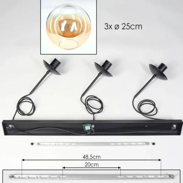 hofstein Gastor Suspension, Boule lumineuse, Suspension Ambre, Clair, 3 lumières* Lampes En Verre