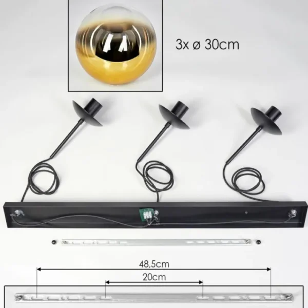 hofstein Gastor Suspension, Boule lumineuse, Suspension Or, Clair, 3 lumières* Lampes En Verre