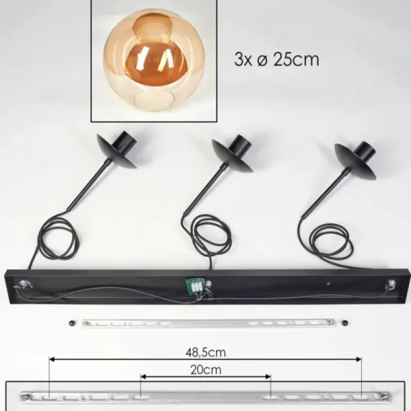 hofstein Gastor Suspension, Boule lumineuse, Suspension Ambre, 3 lumières* Lampes En Verre