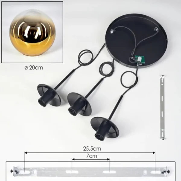 hofstein Gastor Suspension, Boule lumineuse 30 cm Or, Clair, 3 lumières* Lampes En Verre
