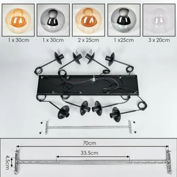 hofstein Gastor Suspension, Boule lumineuse, Suspension Ambre, Clair, Fumé, 8 lumières* Lampes Modernes