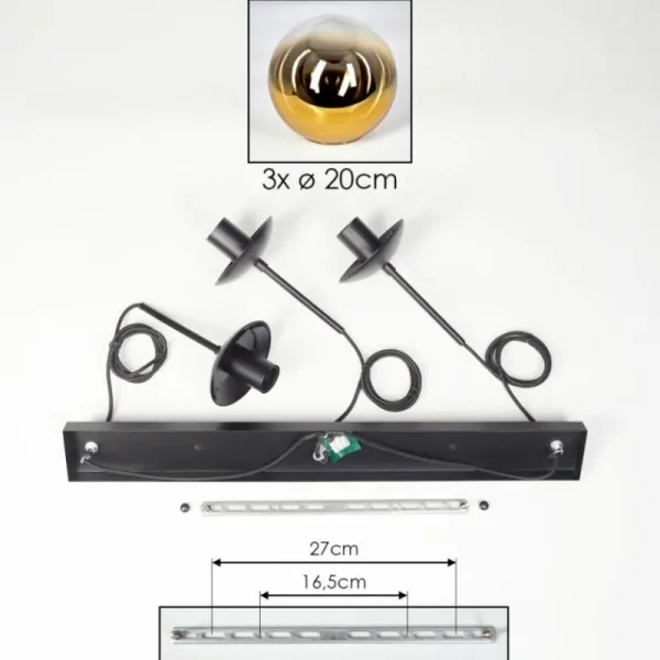 hofstein Gastor Suspension, Boule lumineuse Or, Clair, 3 lumières* Lampes En Verre