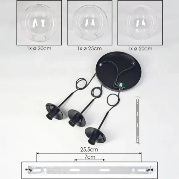 hofstein Gastor Suspension, Boule lumineuse Clair, 3 lumières* Lampes En Verre