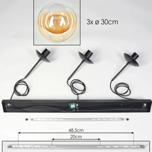 hofstein Gastor Suspension, Boule lumineuse, Suspension Ambre, Clair, 3 lumières* Lampes En Verre