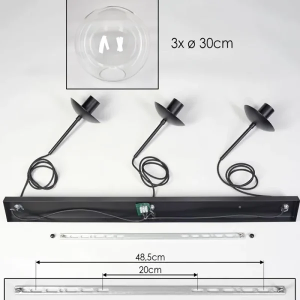 hofstein Gastor Suspension, Boule lumineuse, Suspension Clair, 3 lumières* Lampes En Verre