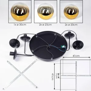 hofstein Gastor Suspension, Boule lumineuse 45 cm Noir, 5 lumières* Lampes En Verre