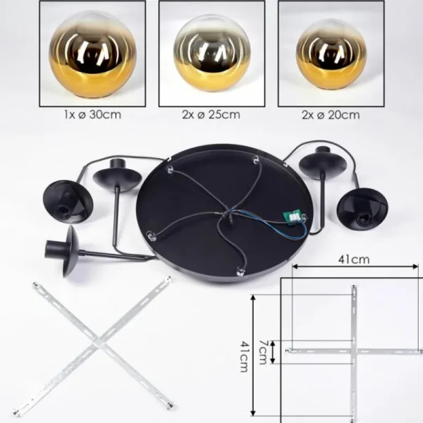 hofstein Gastor Suspension, Boule lumineuse 45 cm Noir, 5 lumières* Lampes En Verre